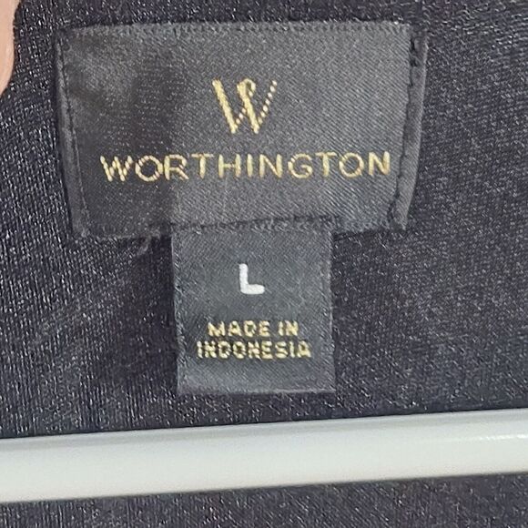 Worthington Womens Dress Black White Floral Lace Up Flutter Sleeve Flowy Large - Picture 2 of 10